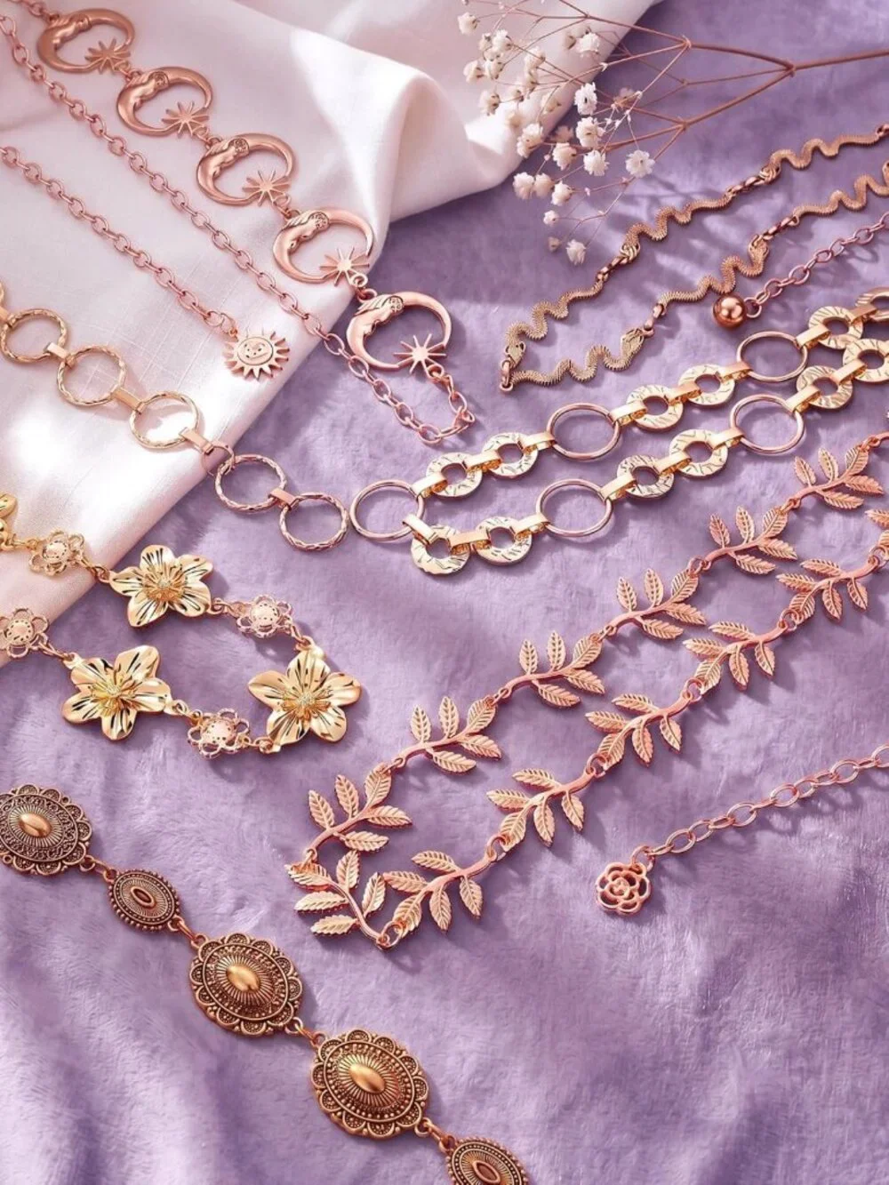 6 Pcs Multi-Layer Gold & Silver Waist Chain Belt for Women - Adjustable Body